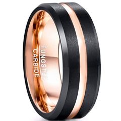 **COI Tungsten Carbide Black Rose Center Groove 4mm Beveled Edges Ring-7938DD