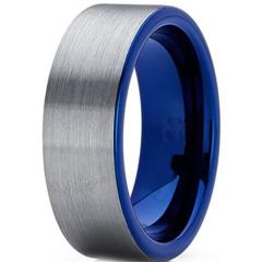 **COI Tungsten Carbide 3mm Blue Silver Pipe Cut Flat Ring-7970BB