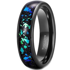 **COI Black Tungsten Carbide Crushed Opal Dome Court Ring-7978CC