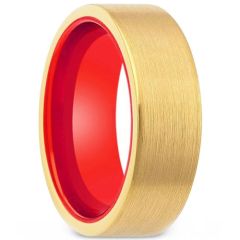 **COI Tungsten Carbide Gold Tone Red Beveled Edges Ring-8083CC