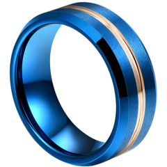 **COI Tungsten Carbide Blue Rose Center Groove Beveled Edges Ring-8093BB