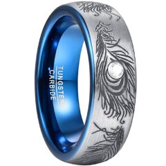 **COI Tungsten Carbide Blue Silver Laser Graphic Pattern Ring With Cubic Zirconia-8097BB