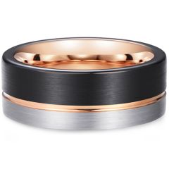 **COI Tungsten Carbide Black Rose Offset Groove Pipe Cut Flat Ring-8105BB