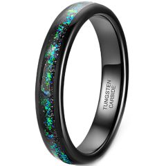 **COI Black Tungsten Carbide Crushed Opal Dome Court Ring-8207BB