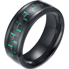 COI Black Tungsten Carbide Ring With Green Carbon Fiber-TG3692