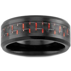 COI Black Tungsten Carbide Ring With Black Red Carbon Fiber-3693