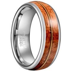 **COI Tungsten Carbide Rose Silver Ring With Koa Wood-8276BB