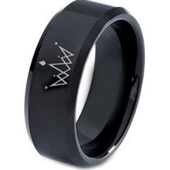 COI Black Tungsten Carbide King Crown Beveled Edges Ring-827