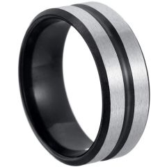 *COI Tungsten Carbide Center Groove Beveled Edges Ring-8321