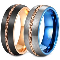 **COI Tungsten Carbide Black Rose/Blue Rose Silver Dome Court Ring With Chain-8446CC