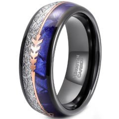 **COI Black Tungsten Carbide Meteorite Dome Court Ring With Rose Arrow-8447CC