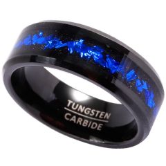 **COI Black Tungsten Carbide Beveled Edges Ring With Meteorite & Crushed Opal-8624DD