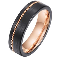 **COI Tungsten Carbide Black Rose Wire Pipe Cut Flat Ring-8746DD