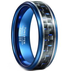 **COI Tungsten Carbide Blue Silver Step Edges Ring With Carbon Fiber-8857DD