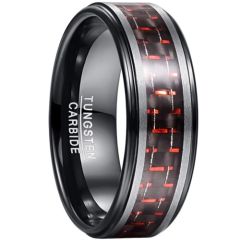 **COI Tungsten Carbide Black Silver Step Edges Ring With Carbon Fiber-8858DD