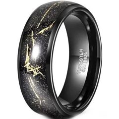 **COI Black Tungsten Carbide Meteorite & 18K Gold Foil Dome Court Ring-8865DD