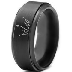 COI Black Tungsten Carbide King Crown Step Edges Ring-891