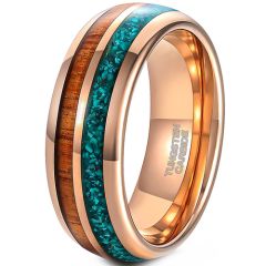 **COI Rose Tungsten Carbide Dome Court Ring With Crushed Opal & Wood-9027DD