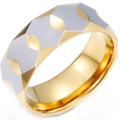 **COI Tungsten Carbide Gold Tone Silver Faceted Ring-9301DD
