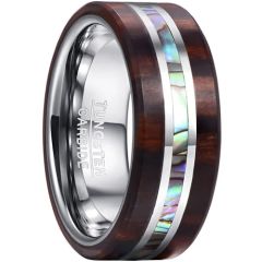 **COI Tungsten Carbide Ring With Wood & Abalone Shell-9314DD