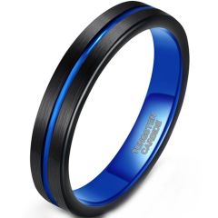 **COI Tungsten Carbide Black Blue Center Groove Pipe Cut Flat Ring-9318
