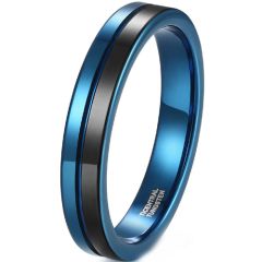 **COI Tungsten Carbide Black Blue Center Groove Pipe Cut Flat Ring-9319