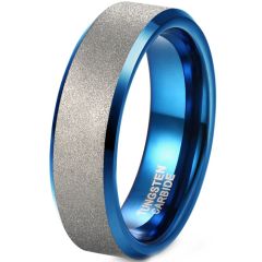 **COI Tungsten Carbide Blue Silver Beveled Edges Ring-9323