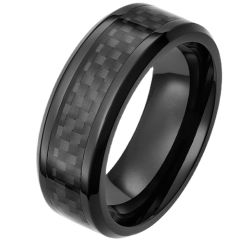 **COI Black Ceramic Beveled Edges Ring With Carbon Fiber-9327