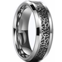 **COI Tungsten Carbide Trinity Knots Beveled Edges Ring With Carbon Fiber-9330