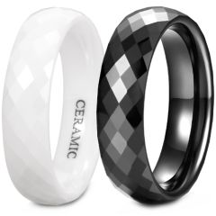 **COI Black/White Ceramic Faceted Ring-9332