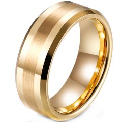 **COI Gold Tone Tungsten Carbide Beveled Edges Ring-9334