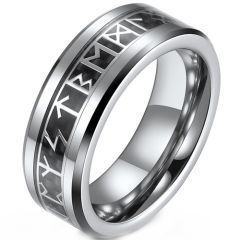 **COI Tungsten Carbide Carbon Fiber Beveled Edges Ring With Runes-9351DD