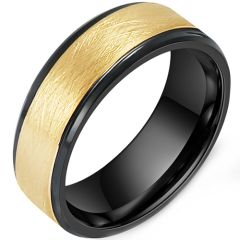**COI Tungsten Carbide Black Gold Tone Sandblasted Beveled Edges Ring-9354DD