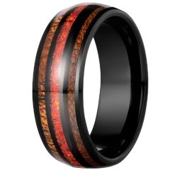 **COI Black Tungsten Carbide Red Crushed Opal & Wood Dome Court Ring-9357DD