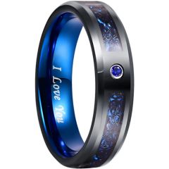 **COI Black Tungsten Carbide 6mm Dragon Beveled Edges Ring With Created Blue Sapphire-9366AA