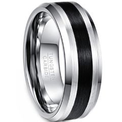**COI Tungsten Carbide Black Silver Beveled Edges Ring-9367AA