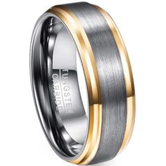 **COI Tungsten Carbide Gold Tone Silver Step Edges Ring-9370AA