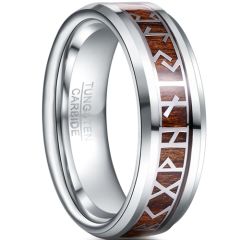 **COI Tungsten Carbide Wood Beveled Edges Ring With Runes-9371AA