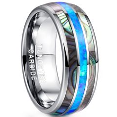 **COI Tungsten Carbide Crushed Opal & Abalone Shell Dome Court Ring-9373AA