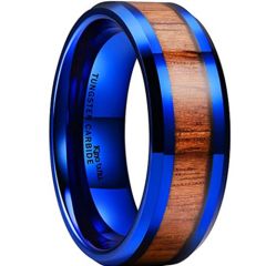 **COI Blue Tungsten Carbide Beveled Edges Ring With Wood-9399DD