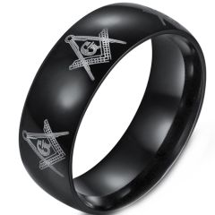 **COI Black Tungsten Carbide Masonic Freemason Dome Court Ring-9497CC