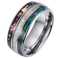 **COI Tungsten Carbide Crushed Opal & Meteorite Dome Court Ring-9679DD