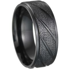 **COI Black Tungsten Carbide Diagonal Grooves Step Edges Ring-9709DD