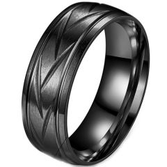 **COI Tungsten Carbide Black/Silver Grooves Ring-9710DD