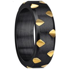 **COI Tungsten Carbide Black Gold Tone Grooves Beveled Edges Ring-9712DD