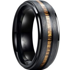 **COI Black Tungsten Carbide Step Edges Ring With Wood-9733DD