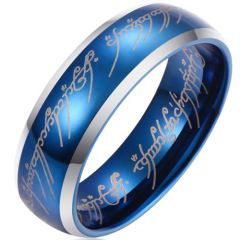 **COI Tungsten Carbide Blue Silver Lord The Ring Beveled Edges Ring-9742DD