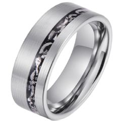 **COI Tungsten Carbide Offset Meteorite Pipe Cut Flat Ring-9746DD