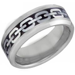 COI Tungsten Carbide Black Silver Key Chain Inlays Ring - TG4201