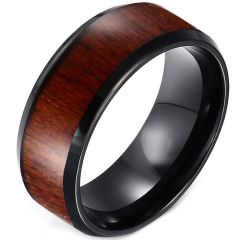 COI Black Tungsten Carbide Wood Dome Court Ring-5774